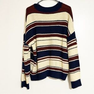 Dazy x Star Series Striped Knit Crew Neck Sweater Relaxed Fit Stripe Cabin Cozy
